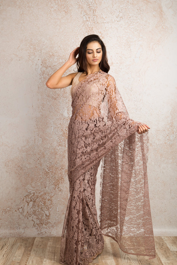 French Chantilly Lace Saree 21778G_4