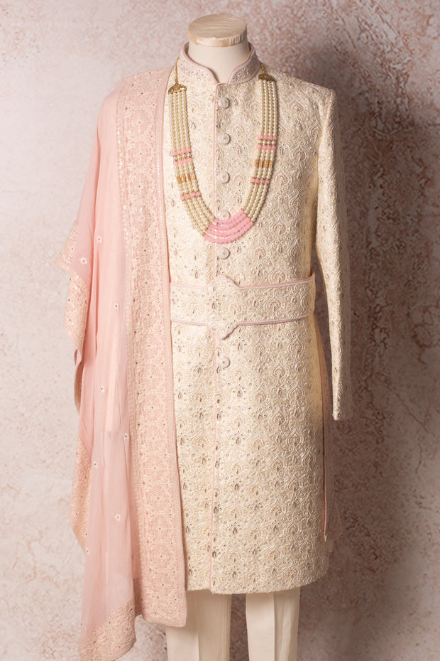Embd sherwani & pink dupatta N9_11681