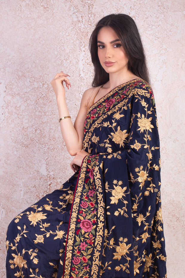 Crepe reshamwork saree M9_501C