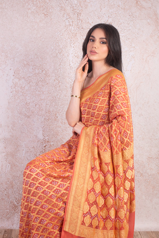 Bandhani woven saree Q9-9C