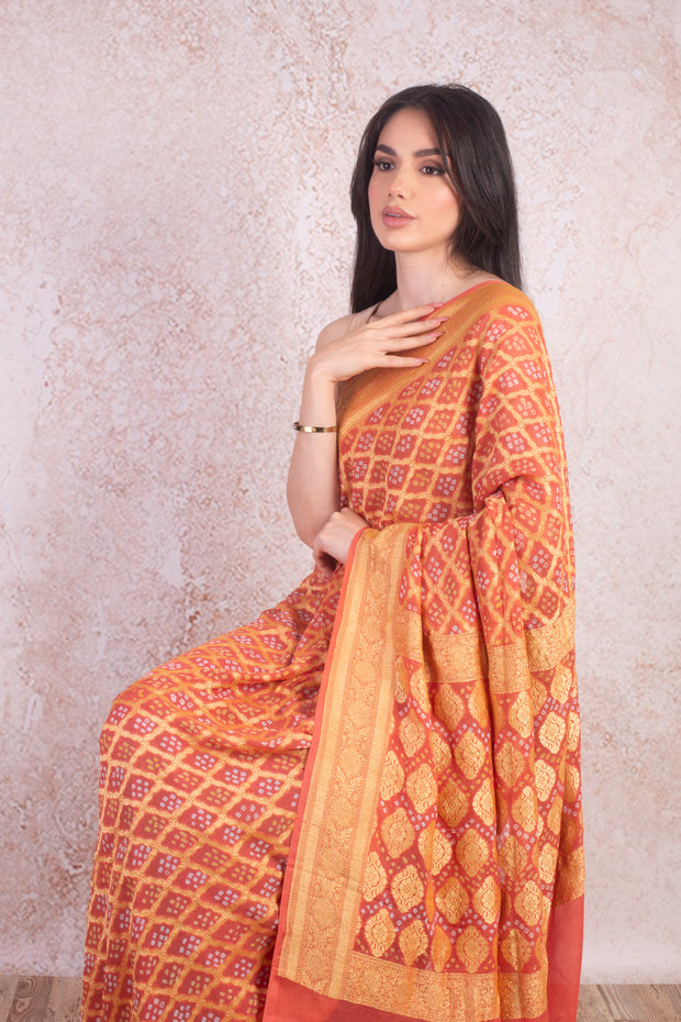 Bandhani woven saree Q9-9C