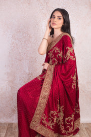 Satin embroidered saree G9_118