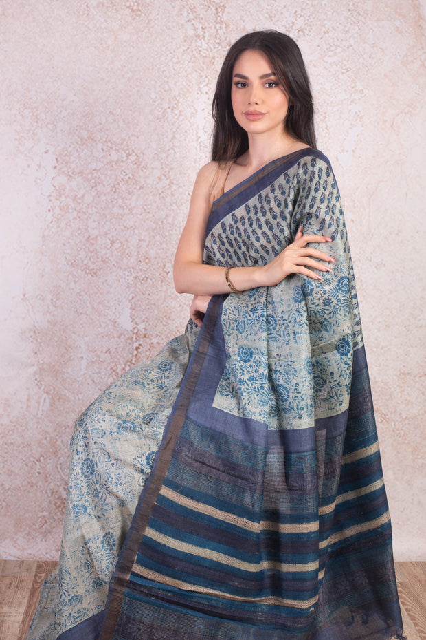 Tassar border saree T8_10