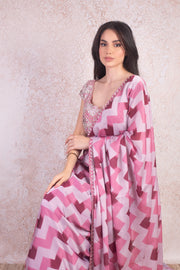 Zig zag saree & blouse H9_267