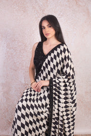 Crepe print saree, embd blouse M9_65