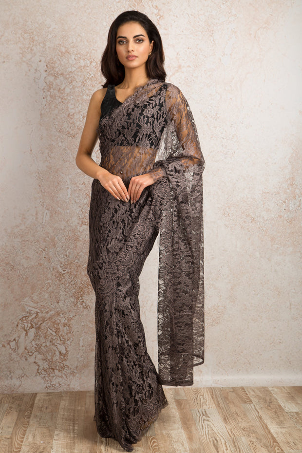 French Chantilly Lace Saree 21778G_3