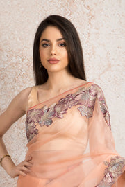 Organza embroidered saree T8_146 - Variety Silk House Ltd