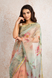 Organza print saree R8_303D - Variety Silk House Ltd