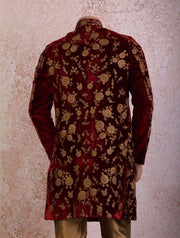 J7/1130 Velvet Emb Sherwani/aligari - Variety Silk House Ltd