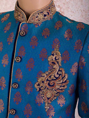 J8S/12 Velvet Collar Brocade Sherwani - Variety Silk House Ltd