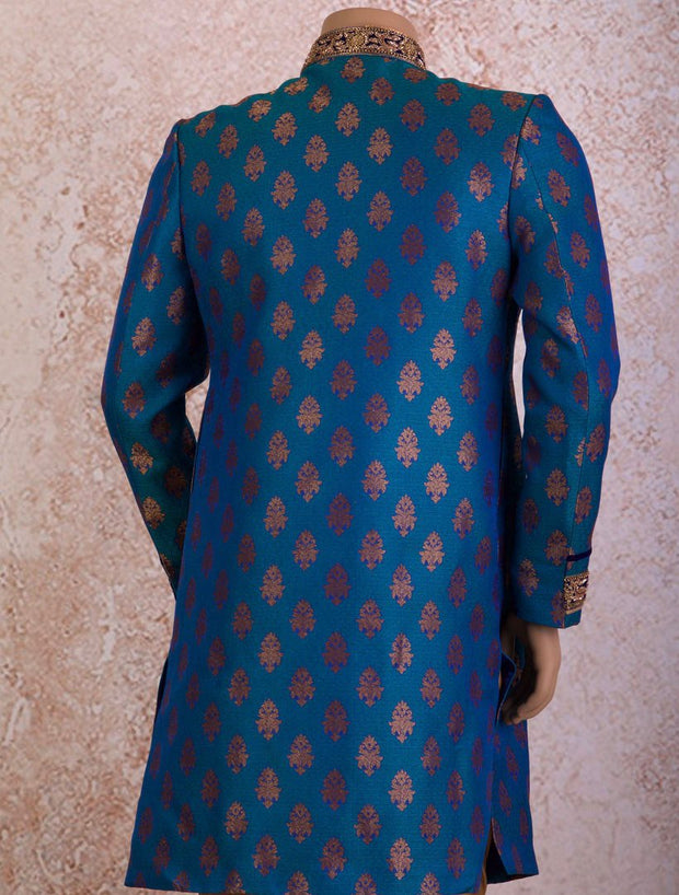 J8S/12 Velvet Collar Brocade Sherwani - Variety Silk House Ltd
