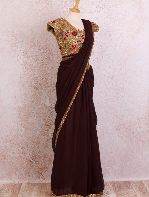 K8/9 Georgette sari/sequin blouse - Variety Silk House Ltd